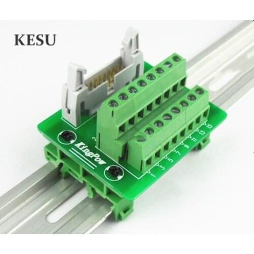 IDC16Pin 2.45mm IDC-16 Pin Male Connector to 16-Pin Terminal Block Breakout Board Adapter PLC Relay Terminals DIN Rail Mounting