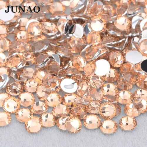 JUNAO 4 5 6mm Light Peach Flat Back Crystal Rhinestone Round Nail Art Decoration Resin Crystal Stones Strass Stickers For DIY