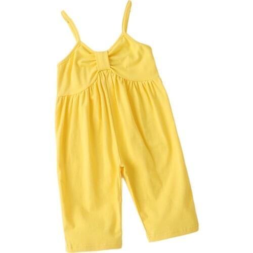 Infant Kids Baby Girl Solid Color One-piece Jumpsuit Sleeveless Long Pants Sling Bodysuit for Summer Wear 9m-4t