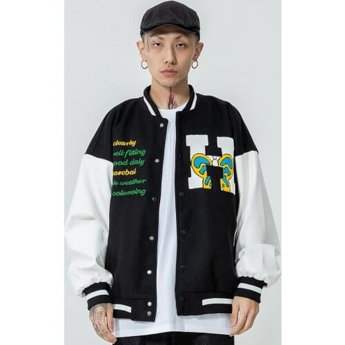 Spring Autumn Baseball Jacket Men Hip Hop Harajuku Embroidery Big Letter B H Streetwear Casual Cotton College Patchwork Jackets