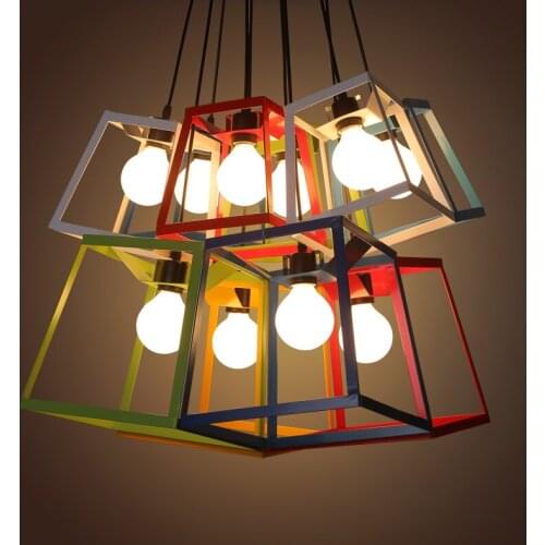 Edison Bulb freely Nordic Modern Fashion Minimalist Design Iron Art Square Colorful Frame Pendant Light