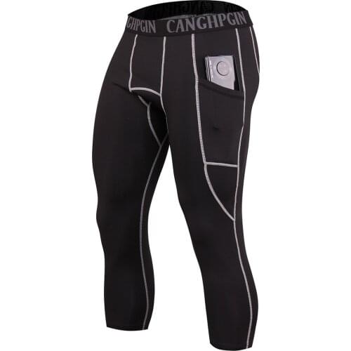 Men Compression Gym Leggings 3/4 Fitness Sportswear Running Tights Elastic Workout Quick Dry Pant Male Basketball Jogging Tights