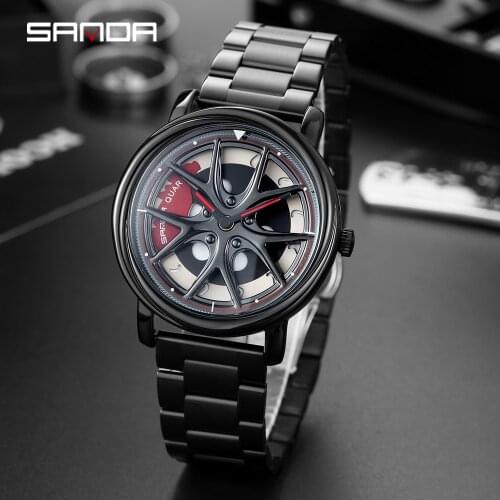 Fashion Men Rim Hub Watch Creative Custom Car WristWatch Stainless Steel Wheel Rotating dial Watches Man Watch Relogio Masculino