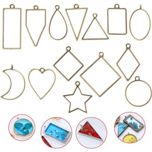 14Pcs Geometric Shape Metal Frame Set DIY Epoxy Resin UV Crystal Silicone Molds Jewelry Pendant Making
