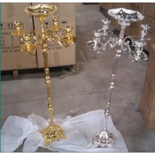 GOLD finish floor candelabra 85cm metal candle holder GOLD wedding candelabrum with nice flower bowl candle stick wedding decor