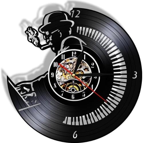 Piano Player Silhouette Play The Piano Music Vinyl Record Wall Clock Modern Design Personality Wall Art Decor For CD Shop