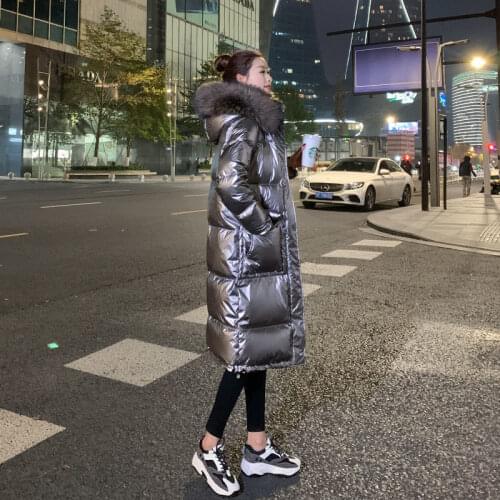 New Style Winter Coats Fashion Big Fur Collar Bright Color Down Cotton Padded Jacket Women Mid-length Long Thick Warm Coat X417