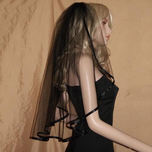 Black White Ivory One Layer Bridal Veil Ribbon Edge Elbow Length 80cm Wedding Accessories Veils with Comb