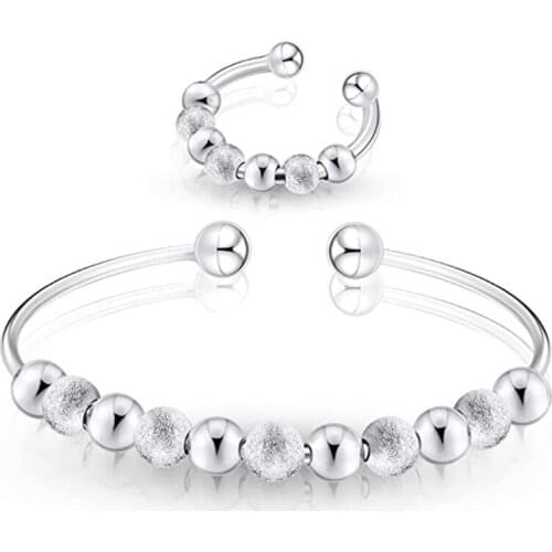 Silver Anxiety Ring Bracelets for Women and Men Ring Bracelets Adjustable Beads Can Rotate Flexibly Ring Bracelet