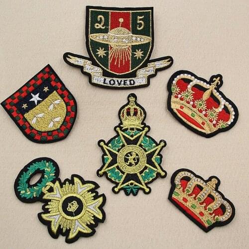 PGY 1 PCS Crown parches Embroidered Iron on Patches for Clothing DIY Stripes Clothes Custom Stickers Military Rank Badges