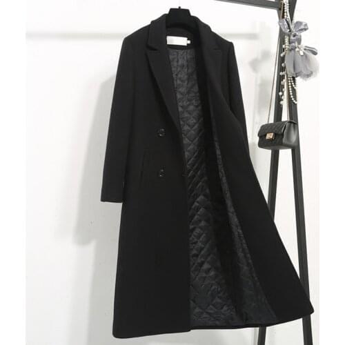 Wool Jacket Coats Womens Overcoat 2020 Autumn/winter Fashion Casual Slim Thicken Warm Black Long Wool coat Outerwear Female