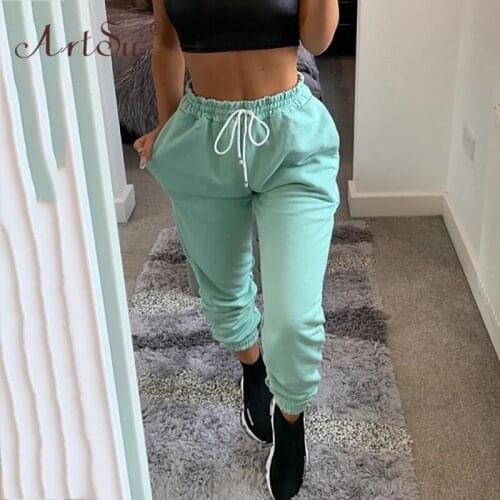 ArtSu Joggers Women Solid Color Loose Sweatpants 2020 New Autumn Winter Casual Hip Hop Long Pants Streetwear White Brown