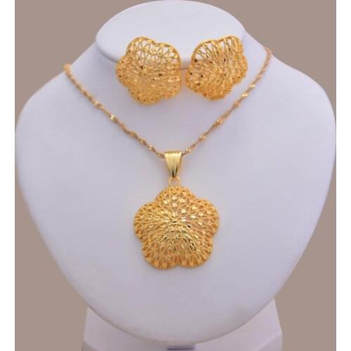 African jewelry set nigerian wedding For Women Bridal African Gold Color Jewelry Set Dubai Necklace Earrings Bride Gift