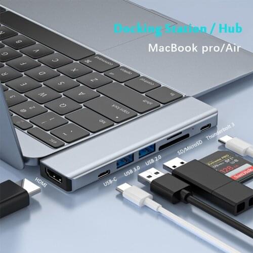 USB C Hub Type-C 3.1 to 4K HDMI-Compatible Thunderbolt3 SD TF Card Reader PD Fast Charge 7 in 1 USB Dock For MacBook Air Pro PC