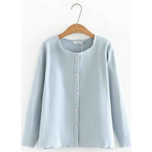 Womens clothing large 2021 fashion solid color Womens t-shirt button O-Neck long sleeve t-shirts woman