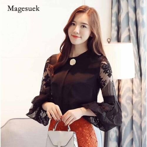 2020 New Casual Loose Stand Collar Women Tops Long Sleeve Chiffon Womens Clothing Sexy Hollow Women Blouse Shirt Blusas D79