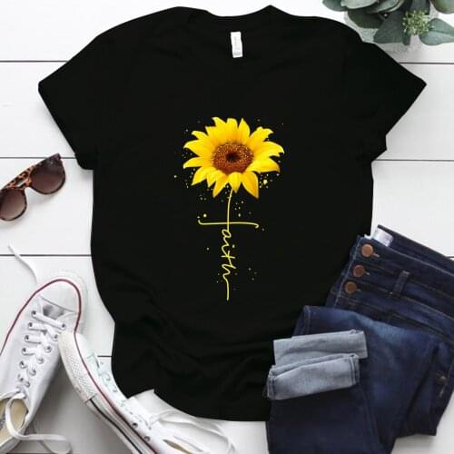 Woman Tshirts Sunflower Print Summer Clothes F Short Sleeve Crew Neck Harajuku Femme T-Shirts Y2K Tops Eu Size