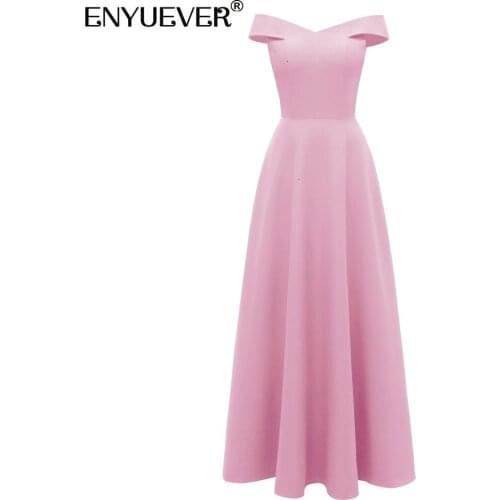 Enyuever Maxi Long Evening Party Dress Women Clothing Off The Shoulder V Neck Elegant Formal Gowns Runway Pink Dinner Dresses