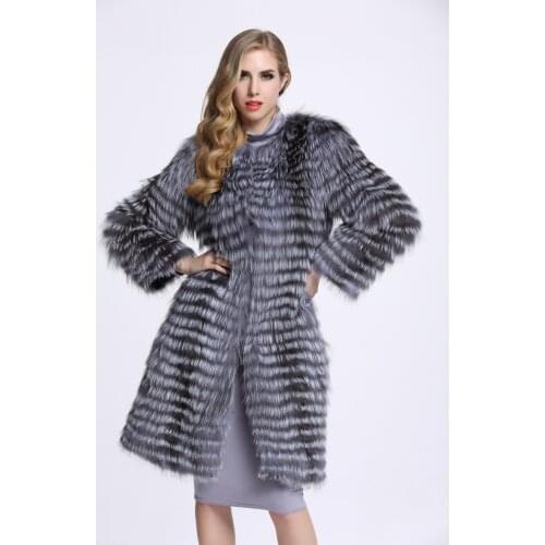 New genuine real natural fox fur coat women fashion full sleeve waistcoats Fur strip sewed toghter custom big size