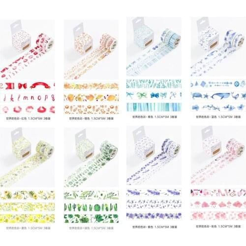 1.5cm 5m 3 pcs ocean red purple pink yellow flower style washi tape Adhesive DIY Scrapbook Masking gift decor