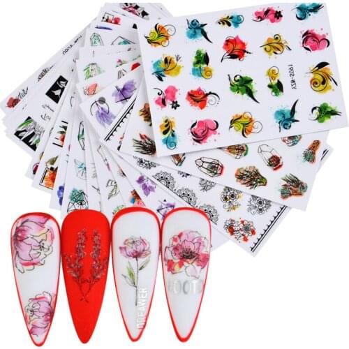 WUF 1 Sheet 3D Nail Sticker Character Lady Leaf Pattern Adhesive Transfer Sticker Shiny DIY Nail Decoration