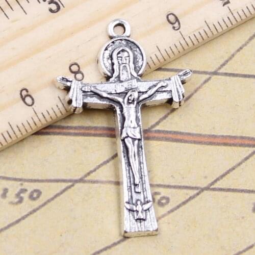 10pcs Charms Cross Jesus 40x24mm Tibetan Bronze Silver Color Pendants Antique Jewelry Making DIY Handmade Craft