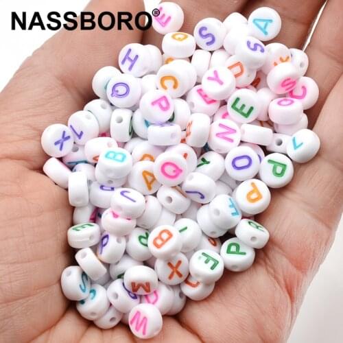 100pcs/lot 4x7mm White Acrylic Beads Colorful Letter Beads For Jewelry Making Loose Spacer Beads DIY Bracelet Necklace