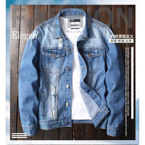 2021 new denim jacket boys denim jacket jacket men ripped blue denim jacket