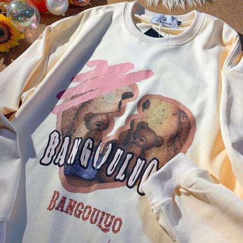 2021 Streetwear Sweatshirts Punk Goth Vintage Bears Printed Fashion Long Sleeve Tops Autumn Pullovers Clothes for Teens Harajuku