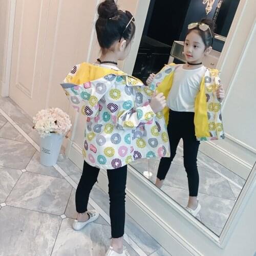 2020 Girls Spring New Casual Coat Femael Kids Fashion Print Hooded Jacket Cardigan Children Fall Thin Windbreaker Outerwear X119