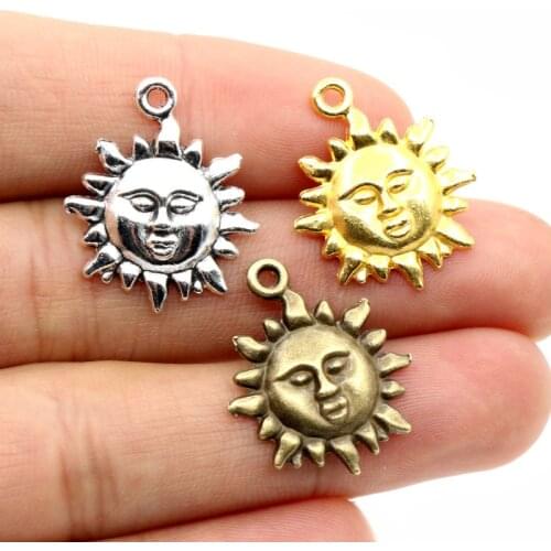 21x17mm 15pcs Antique Silver Plated Gold Bronze Sun Handmade Charms Pendant:DIY for bracelet necklace
