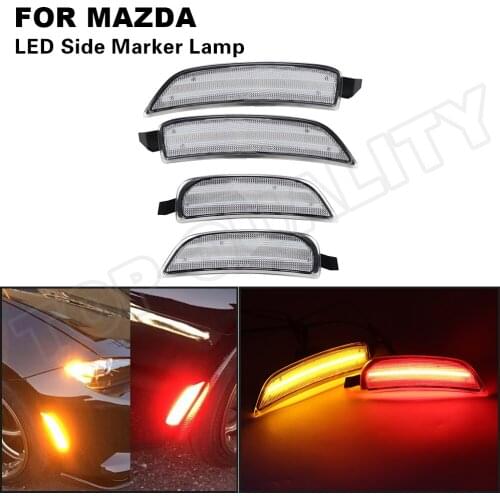 4Pcs Clear Lens Amber+Red LED Car Side Marker Light Signal Lamp For Mazda Miata Mx-5 ND 2016 2017 2018 2019 2020 Front+Rear