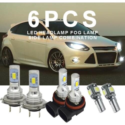 6Pcs 100W H11 H7 LED Xenon Headlight Bulbs W5W 501 T10 Fog Side Light 12V 24V For Ford Focus MK3 2011-2018