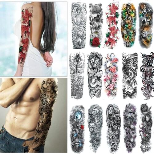 Large Arm Sleeve Tattoo Waterproof Long Lasting Temporary Tatto Sticker Flower Body Art Fake Tatto Flash Tatoo For Women Men