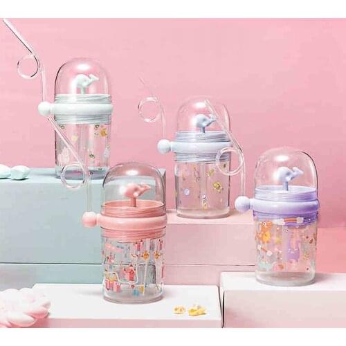 Cup Creative Whale Water Spouting Portable Cartoon Children Cup with Straw Multi-color Selectable Gift Plastic Cup Customizable