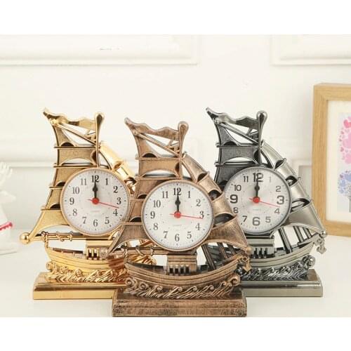 Vintage Simulation Sailboat Alarm Clock Desktop Decoration Creative Alarm Clock Watch Home Desk Decoration Table Gif