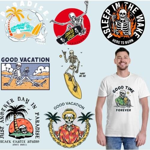 Skull skeleton DIY Appliques Stickers on ClothesStickers on fabric diy craft Heat-sensitive patches for clothing