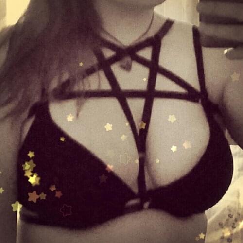 Black sexy harness bra Gothic pentagram cage bra Handmade new lingerie harnesspentagram cage bra pole dance harness