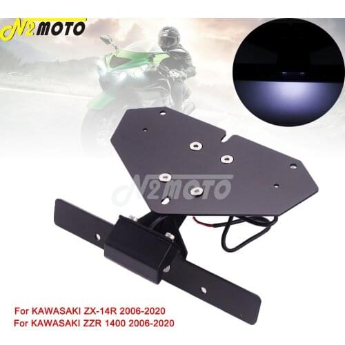 CNC Tail Tidy Fender Eliminator Kit w/ LED Light For KAWASAKI ZX-14R ZZR 1400 2006-2020 Rear Number License Plate Mount Support