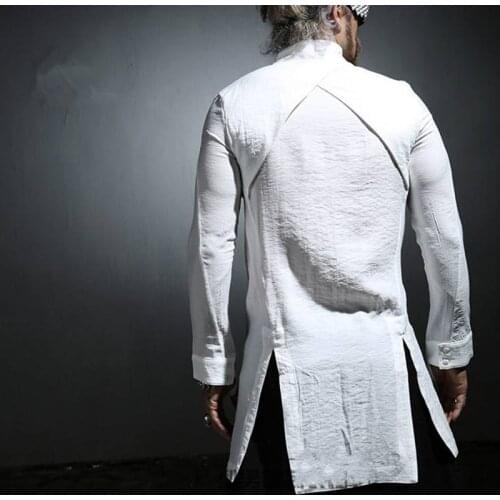 Spring and Autumn Edition tide boy nightclub personality long section slim long-sleeved shirt hair stylist shirt round swing for