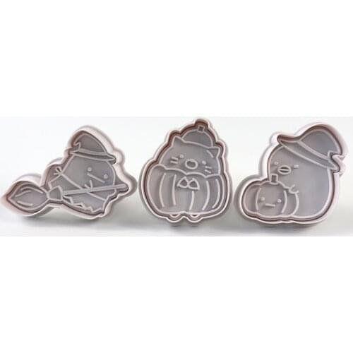 Halloween 3-piece Set Spring Pressed Three-dimensional Biscuit Cutting Mold DIY Biscuit Baking Tool Fondant Cake Mold