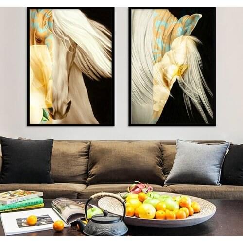 Creative Abstract White Horse Canvas Painting Home Decoration Painting Posters Wall Art Pictures for Living Room Cuadros Aslon