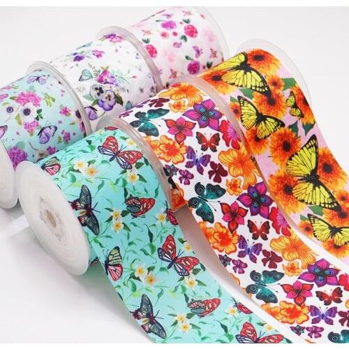 10 Yards Flower Printed Grosgrain Ribbon For Hair Bows DIY Crafts Handmade Accessories 50293