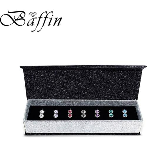 7Pairs/Set Round Stud Earrings Crystals from Swarovski Piercing 7 Colors Weekly Jewelry For Women Silver Color Jewlery Gifts