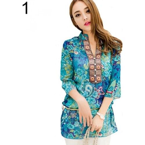 Summer Women Tops Korean Style Ethnic Loose Tops Chiffon Half Sleeve Plus Size 5XL Floral Casual Top Womens Clothing