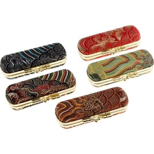 MagiDeal Women Brocade Embroidered Flower Design Lipstick Box