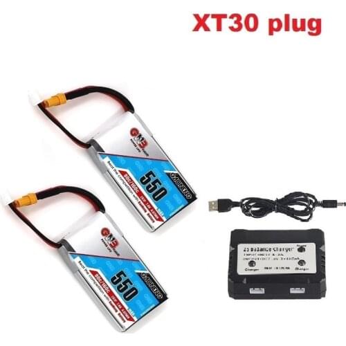 Micro aircraft Quadcopter FPV Racing Drone parts GAONENG GNB 550mAh 7.4V 2S 80C/160C Lipo battery JST XT30 Plug with charger
