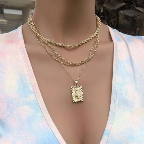 Distant Star-Women Multilayer Choker Necklaces Gold Metal Pearl Bohemian Pendants Chain Portrait Jewelry Gift 54