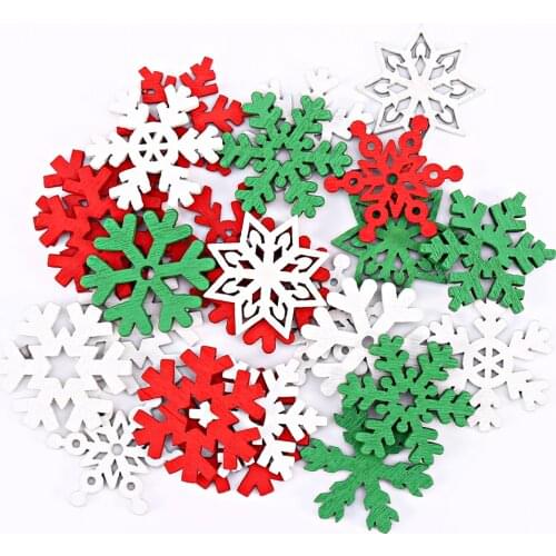 100pcs 25mm Wooden Mixed Christmas Shapes Pendants Winter Snowflake Sewing Accessories