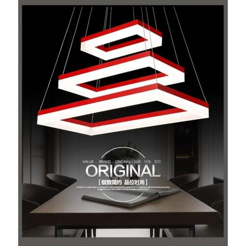 Factory direct sales Acrylic Rectangular LED lamps pendant light 3 Ring modern red green LED Simple 110-220V 40/60/80cm